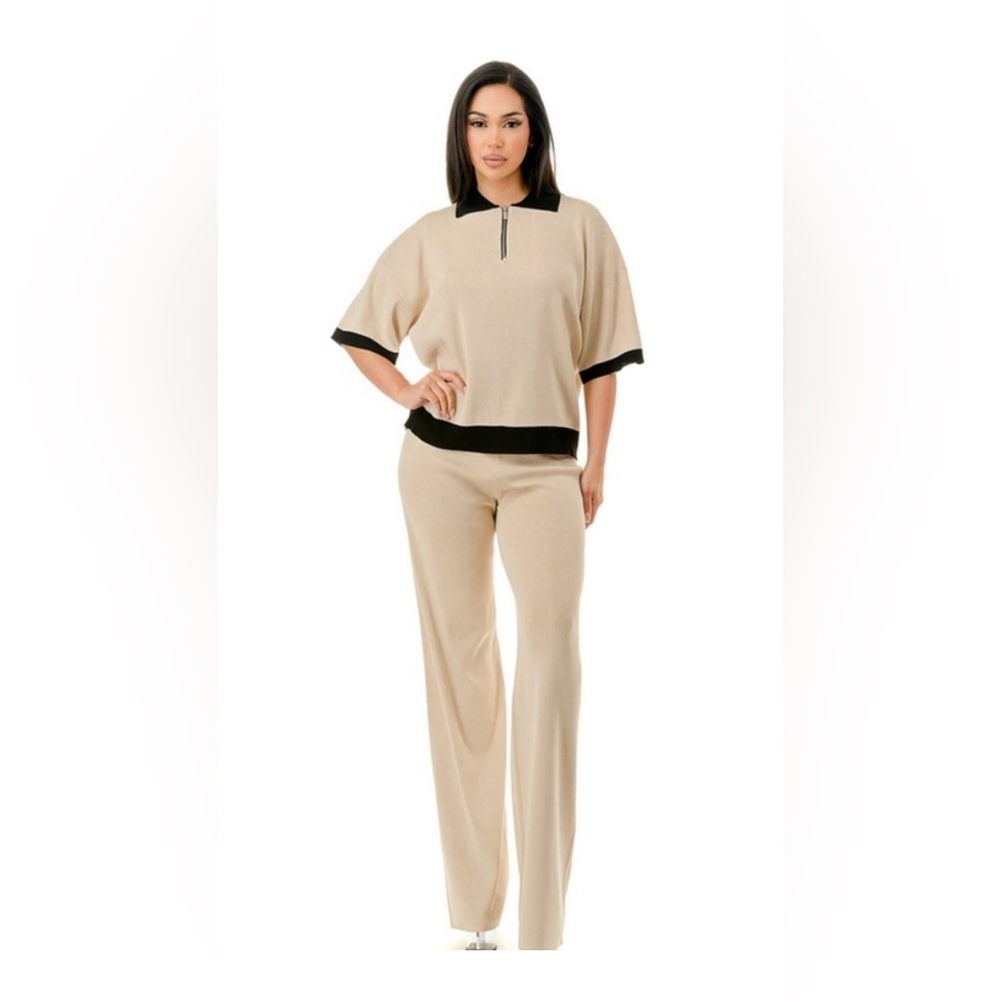 Almond & Black Collared baggy, loungewear set